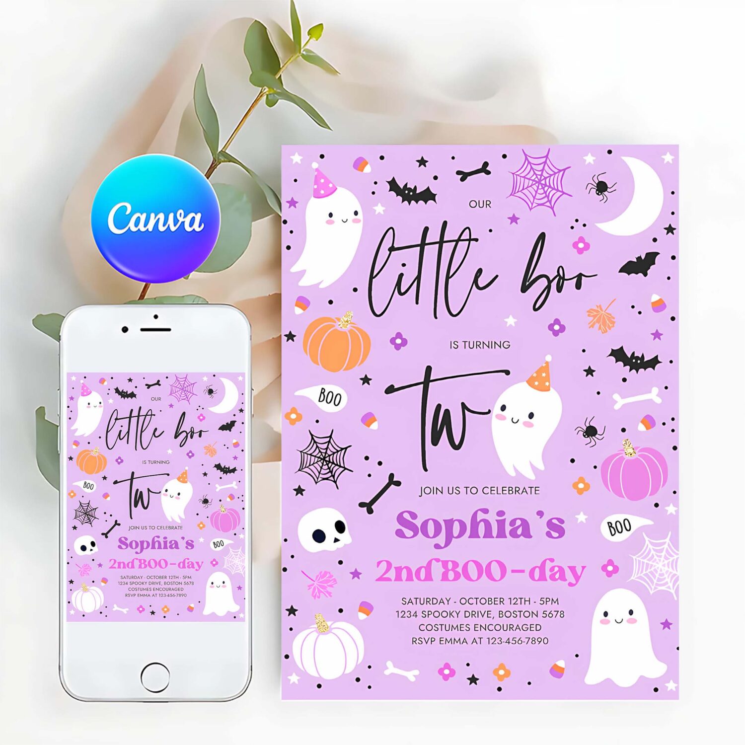 Editable little boo 2nd birthday party invitation cute pink halloween ghost 2nd birthday party spooktacular 2nd birthday instant download l4