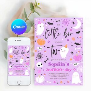 Little Boo Invitation, Little Boo 2nd Birthday Party Invitation Cute Pink Halloween Ghost 2nd Birthday Party Spooktacular 2nd Birthday