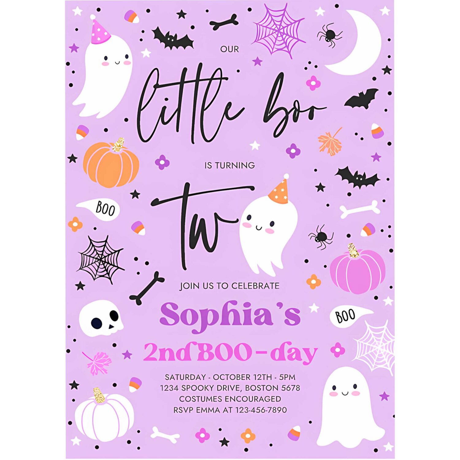 Editable little boo 2nd birthday party invitation cute pink halloween ghost 2nd birthday party spooktacular 2nd birthday instant download l4 4