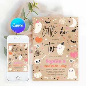 Little Boo Invitation, Little Boo 2nd Birthday Party Invitation Cute Pink Halloween Ghost 2nd Birthday Party Spooktacular 2nd Birthday