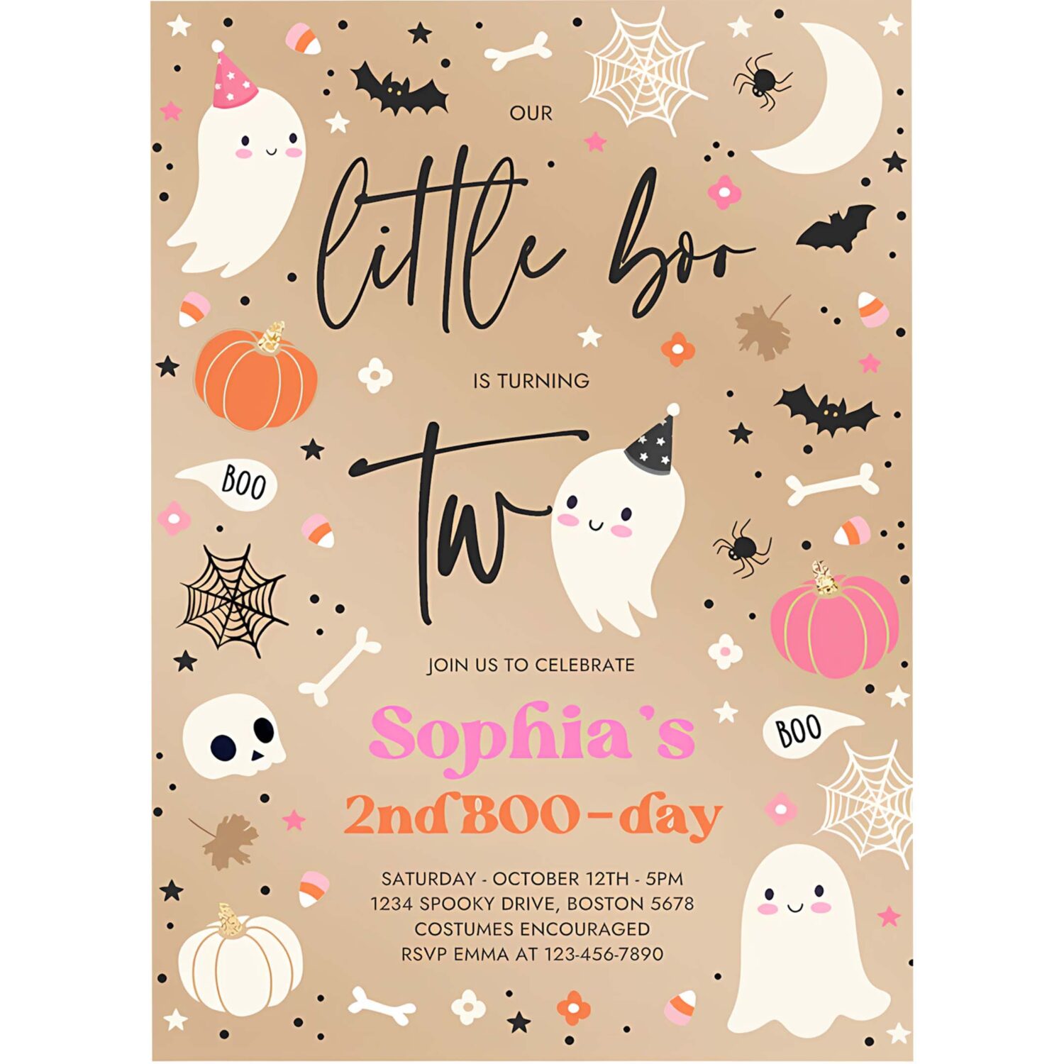 Editable little boo 2nd birthday party invitation cute pink halloween ghost 2nd birthday party spooktacular 2nd birthday instant download s0 4