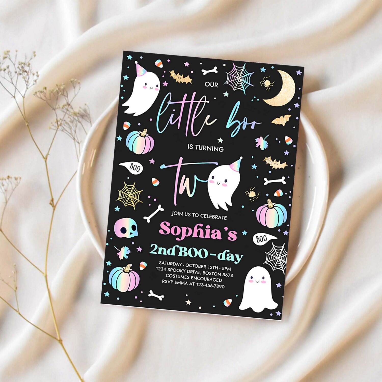 Editable little boo 2nd birthday party invitation cute pink halloween ghost 2nd birthday party spooktacular 2nd birthday instant download s9 1