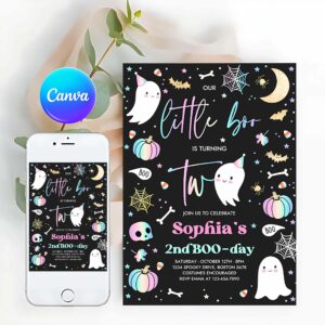 Little Boo Invitation, Little Boo 2nd Birthday Party Invitation Cute Pink Halloween Ghost 2nd Birthday Party Spooktacular 2nd Birthday