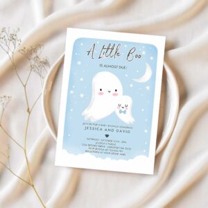 Editable little boo baby shower invitation blue ghost boy baby shower invitation halloween boy ghost baby shower instant download b9 1