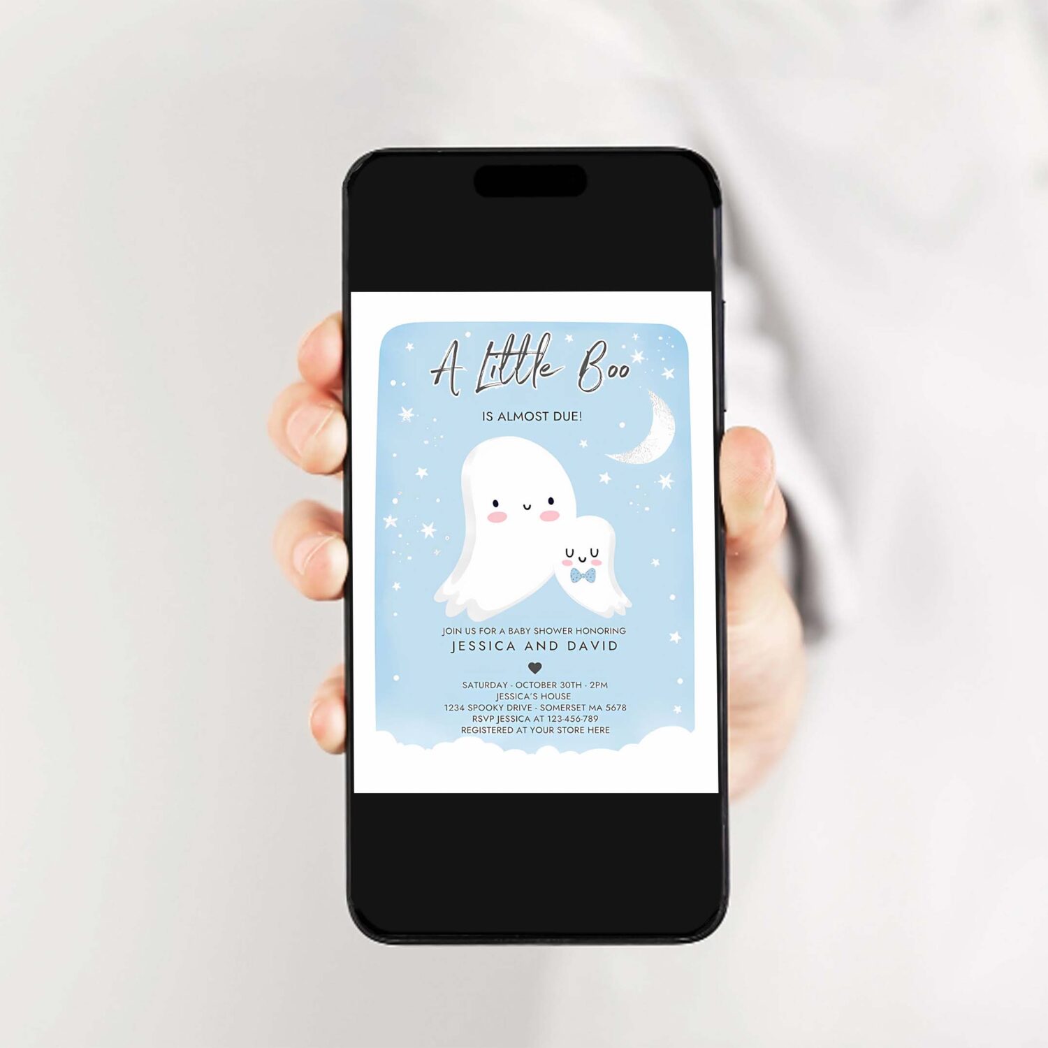 Editable little boo baby shower invitation blue ghost boy baby shower invitation halloween boy ghost baby shower instant download b9 2