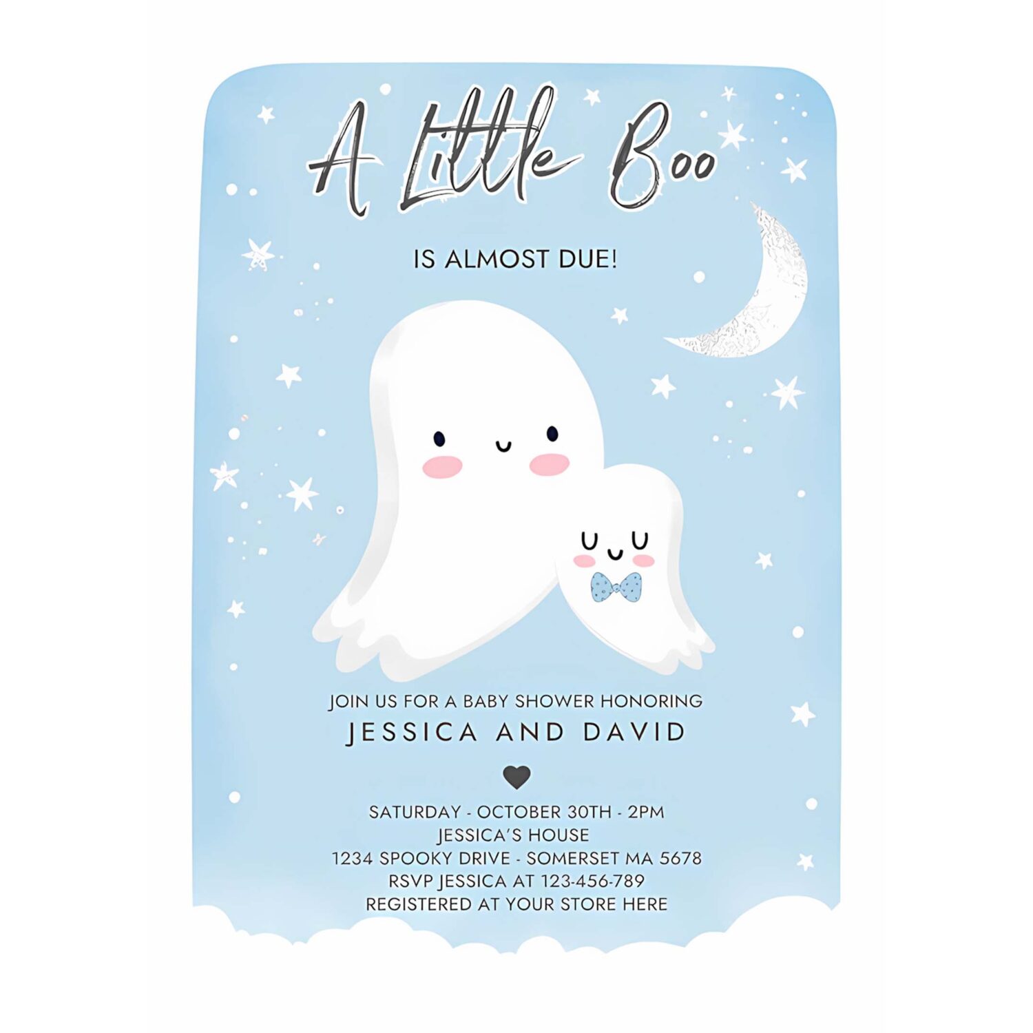 Editable little boo baby shower invitation blue ghost boy baby shower invitation halloween boy ghost baby shower instant download b9 4