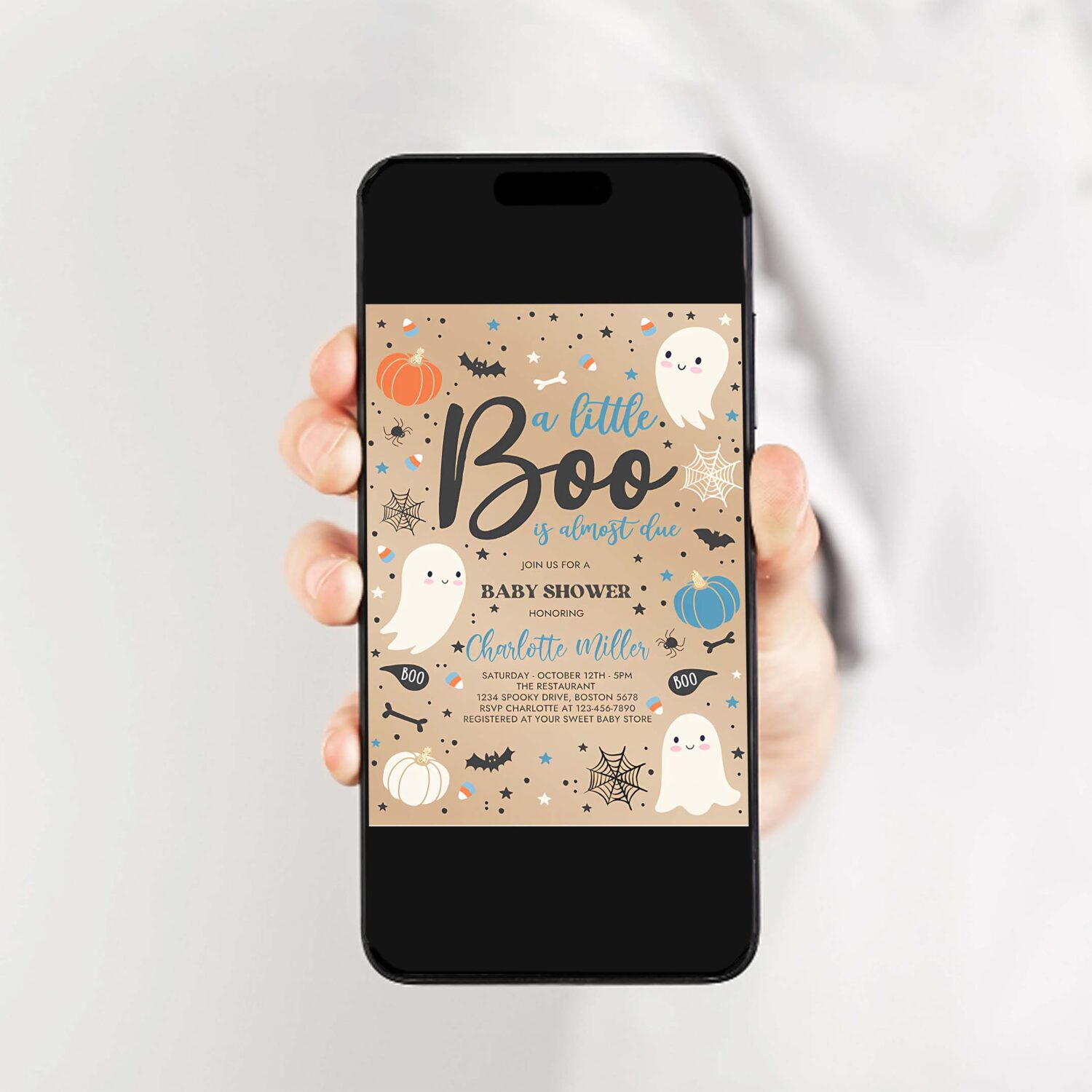 Editable little boo baby shower invitation boy blue ghost baby shower invitation halloween boy ghost baby shower instant download gy8 2