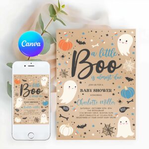 Little Boo Invitation, Little Boo Baby Shower Invitation Boy Blue Ghost Baby Shower Invitation Halloween Boy Ghost Baby Shower