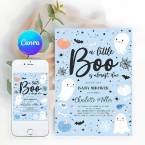 Little Boo Invitation, Little Boo Baby Shower Invitation Boy Blue Ghost Baby Shower Invitation Halloween Boy Ghost Baby Shower