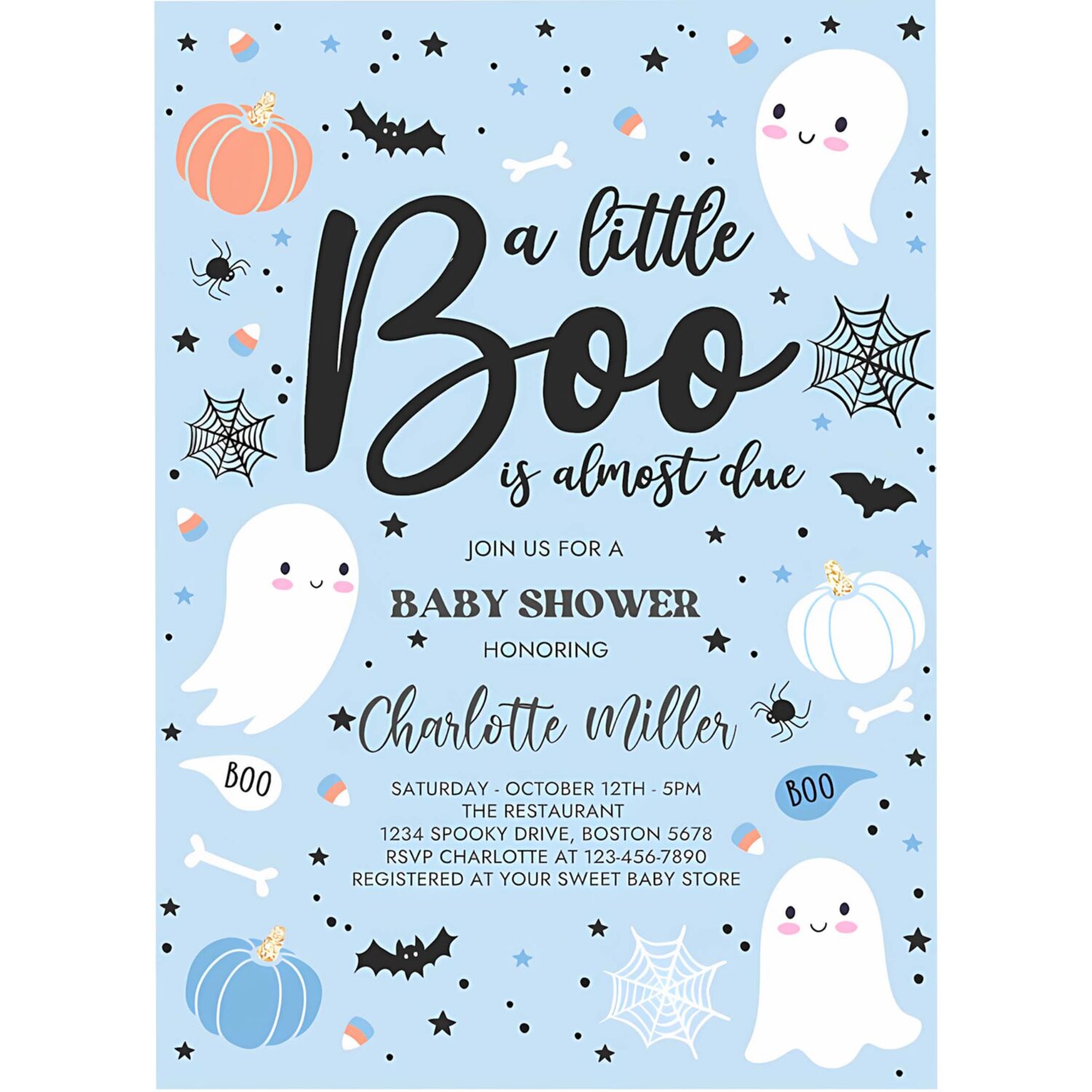 Editable little boo baby shower invitation boy blue ghost baby shower invitation halloween boy ghost baby shower instant download ta3 4