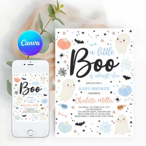 Little Boo Invitation, Little Boo Baby Shower Invitation Boy Blue Ghost Baby Shower Invitation Halloween Boy Ghost Baby Shower