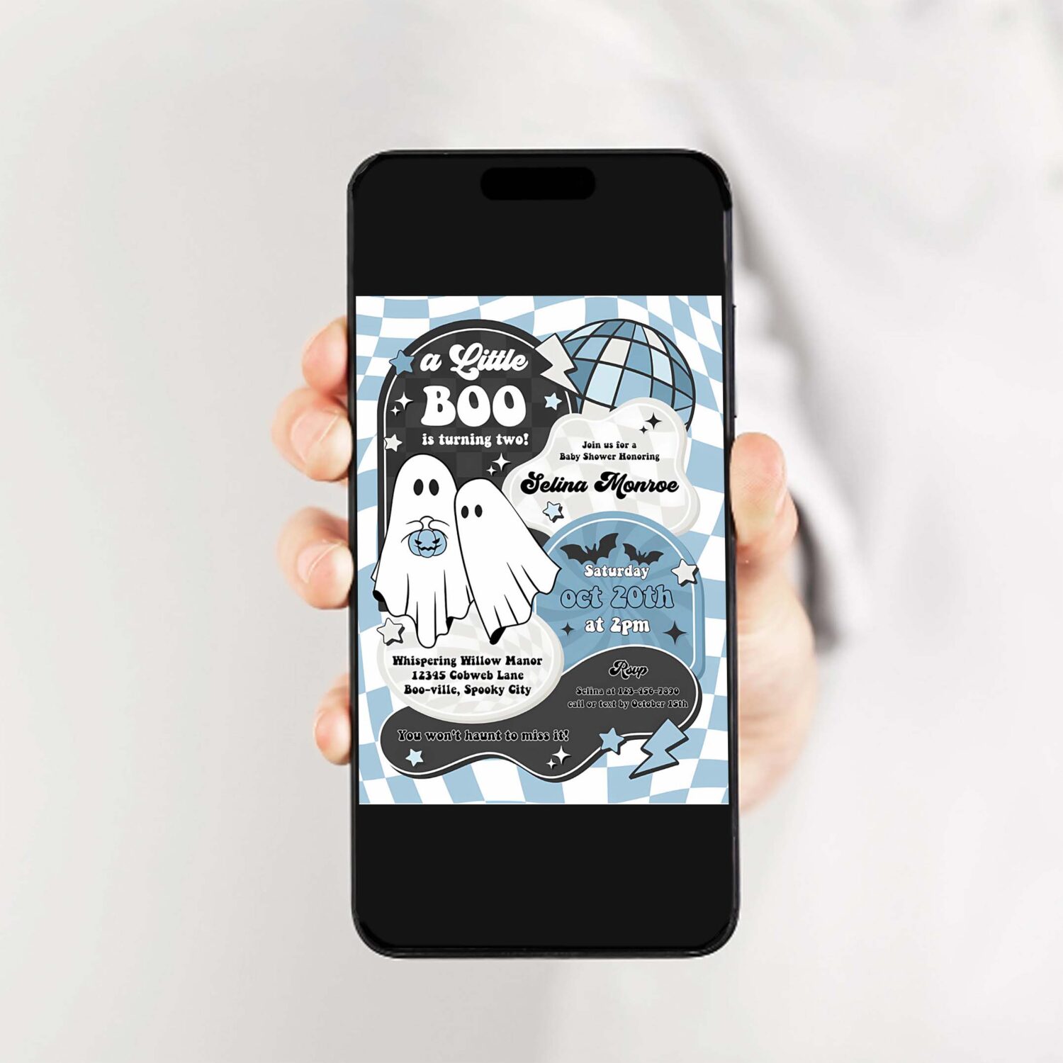 Editable little boo baby shower invitation boy blue ghost baby shower invitation halloween boy ghost baby shower instant download yt6 2