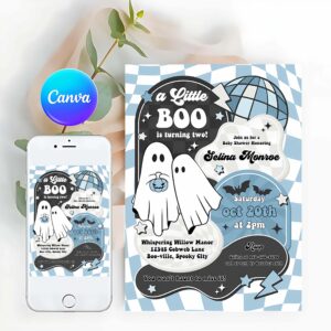 Little Boo Invitation, Little Boo Baby Shower Invitation Boy Blue Ghost Baby Shower Invitation Halloween Boy Ghost Baby Shower