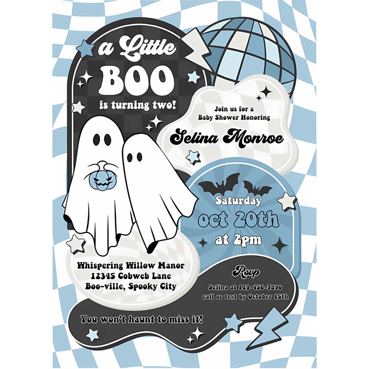 Editable little boo baby shower invitation boy blue ghost baby shower invitation halloween boy ghost baby shower instant download yt6 4