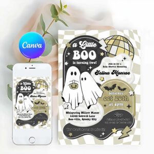 Little Boo Invitation, Little Boo Baby Shower Invitation Gender Neutral Ghost Baby Shower Invitation Halloween Boy Ghost Baby Shower