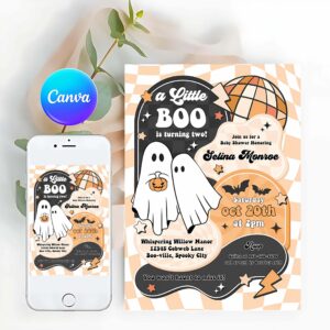 Little Boo Invitation, Little Boo Baby Shower Invitation Gender Neutral Ghost Baby Shower Invitation Halloween Boy Ghost Baby Shower