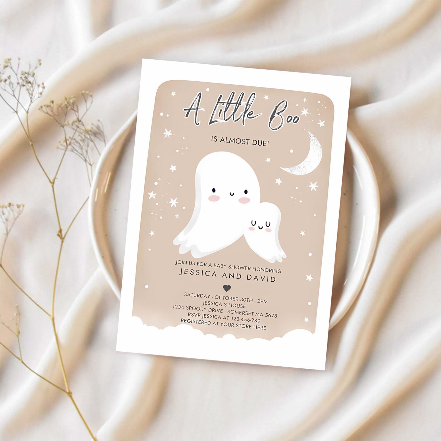 Editable little boo baby shower invitation gender neutral ghost baby shower invitation halloween ghost baby shower instant download b9 1