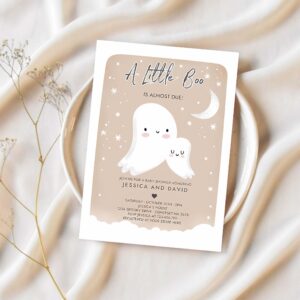 Editable little boo baby shower invitation gender neutral ghost baby shower invitation halloween ghost baby shower instant download b9 1