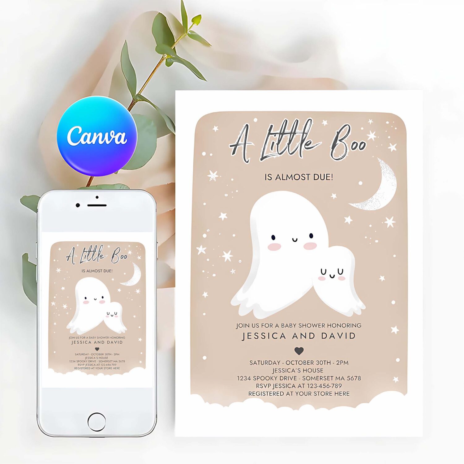 Editable little boo baby shower invitation gender neutral ghost baby shower invitation halloween ghost baby shower instant download b9