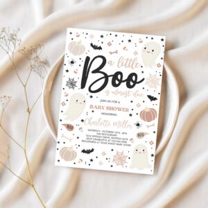 Editable little boo baby shower invitation gender neutral ghost baby shower invitation halloween pink ghost baby shower instant download gy0 1