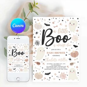 Little Boo Invitation, Little Boo Baby Shower Invitation Gender Neutral Ghost Baby Shower Invitation Halloween Pink Ghost Baby Shower