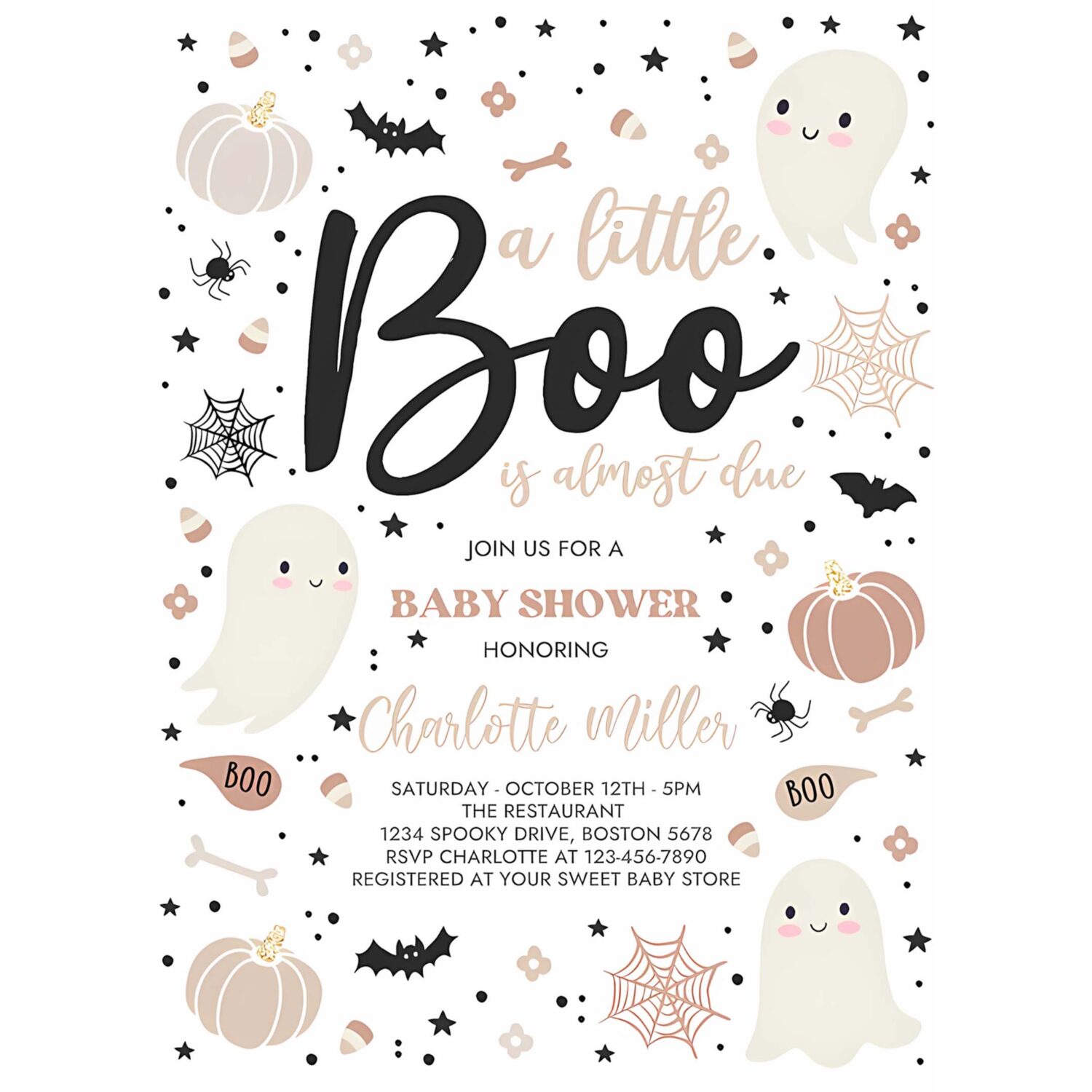 Editable little boo baby shower invitation gender neutral ghost baby shower invitation halloween pink ghost baby shower instant download gy0 4
