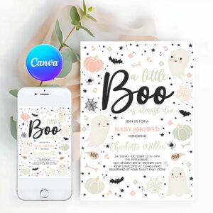 Little Boo Invitation, Little Boo Baby Shower Invitation Gender Neutral Ghost Baby Shower Invitation Halloween Pink Ghost Baby Shower