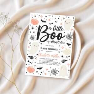 Editable little boo baby shower invitation gender neutral ghost baby shower invitation halloween pink ghost baby shower instant download gy6 1