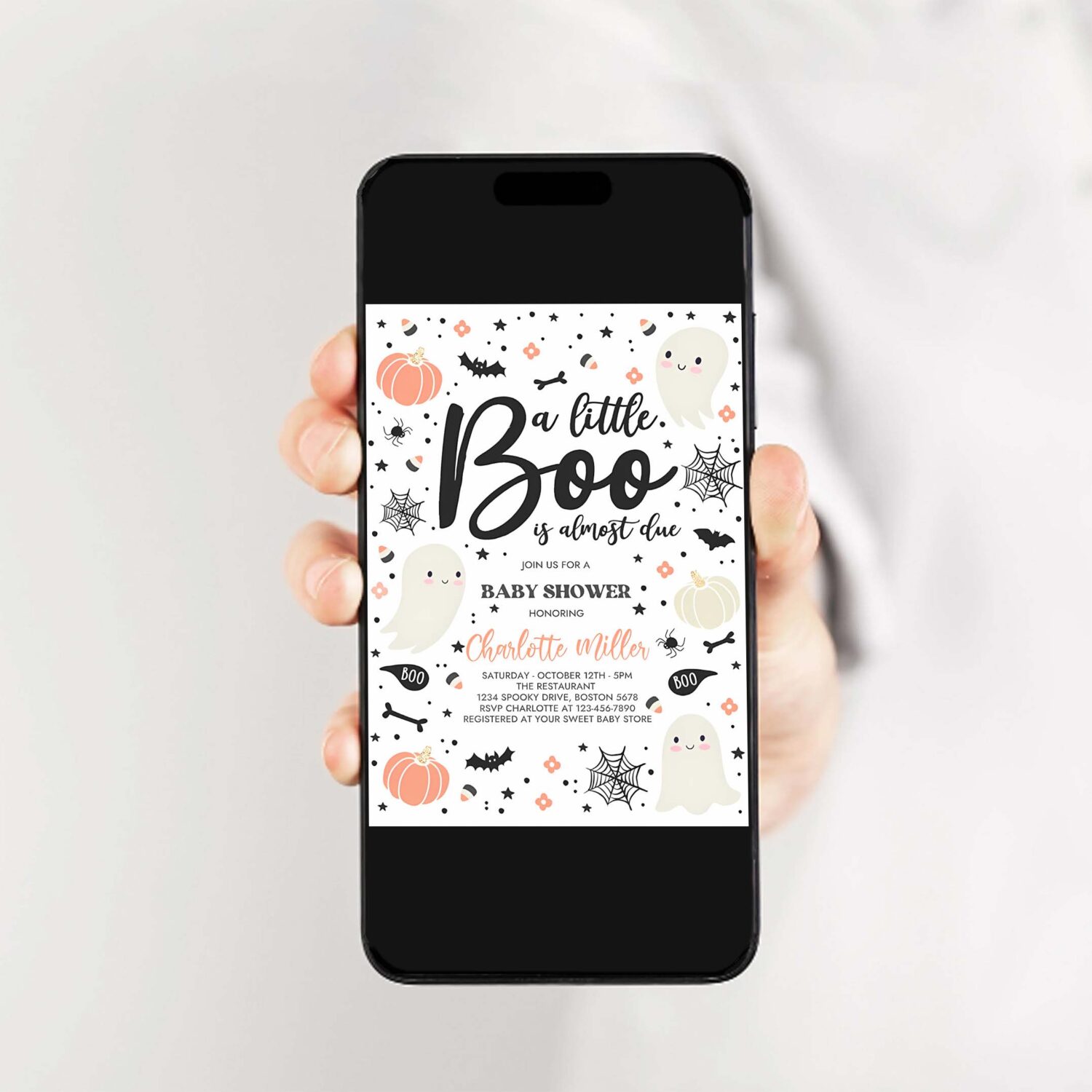 Editable little boo baby shower invitation gender neutral ghost baby shower invitation halloween pink ghost baby shower instant download gy6 2