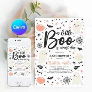 Little Boo Invitation, Little Boo Baby Shower Invitation Gender Neutral Ghost Baby Shower Invitation Halloween Pink Ghost Baby Shower