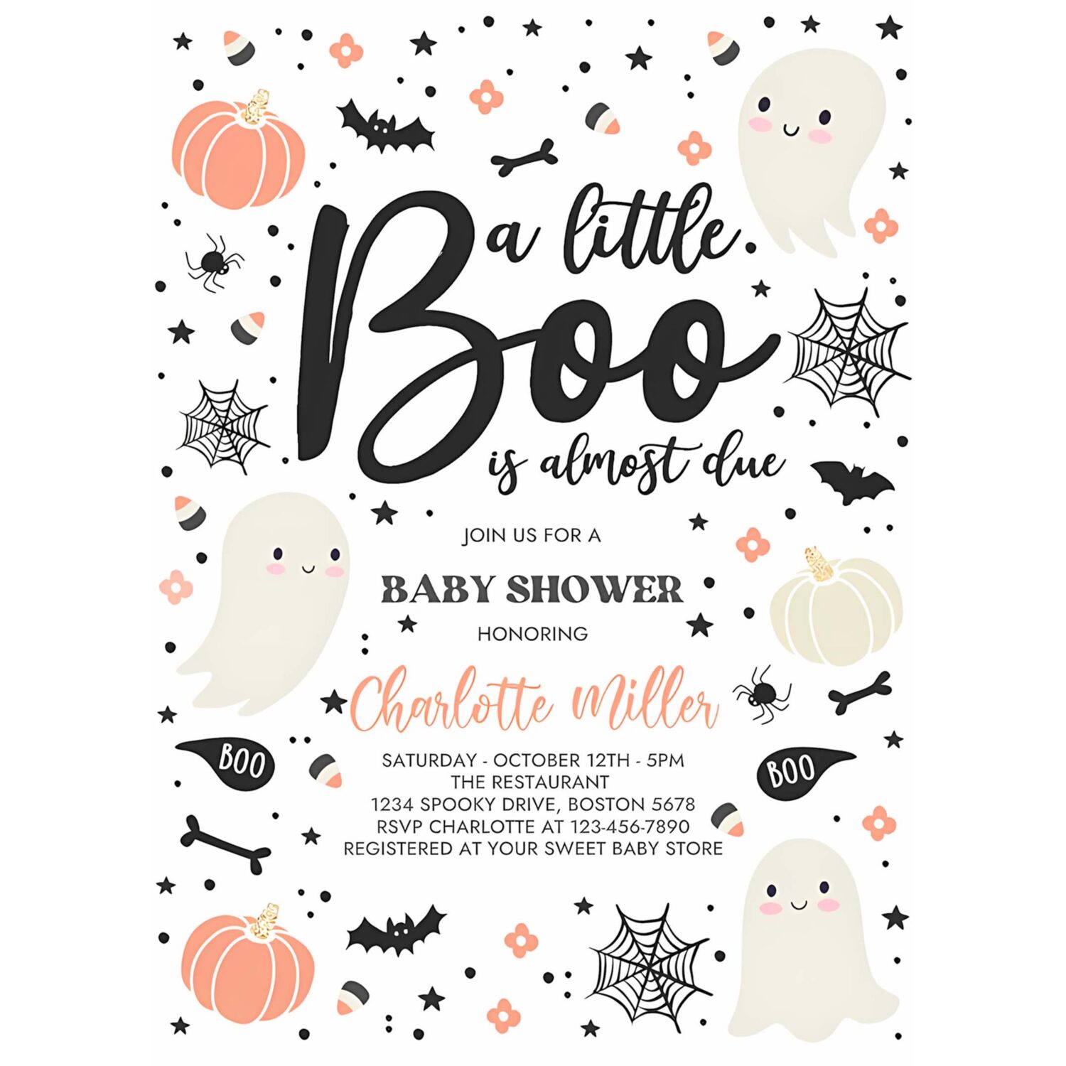 Editable little boo baby shower invitation gender neutral ghost baby shower invitation halloween pink ghost baby shower instant download gy6 4