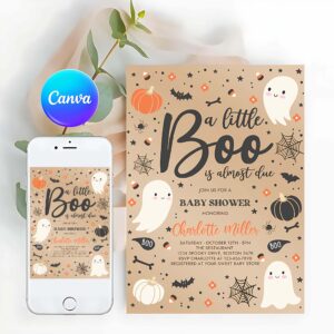 Little Boo Invitation, Little Boo Baby Shower Invitation Gender Neutral Ghost Baby Shower Invitation Halloween Pink Ghost Baby Shower