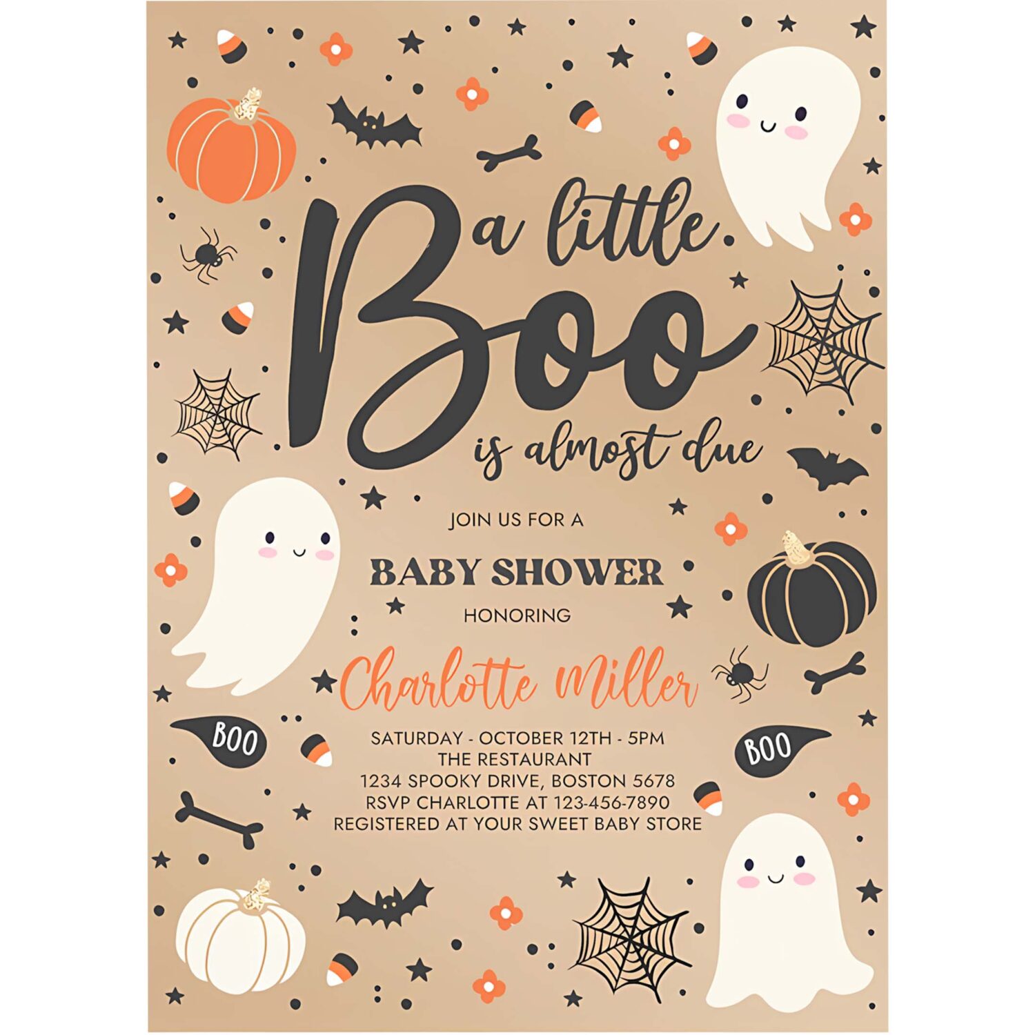 Editable little boo baby shower invitation gender neutral ghost baby shower invitation halloween pink ghost baby shower instant download gy7 4