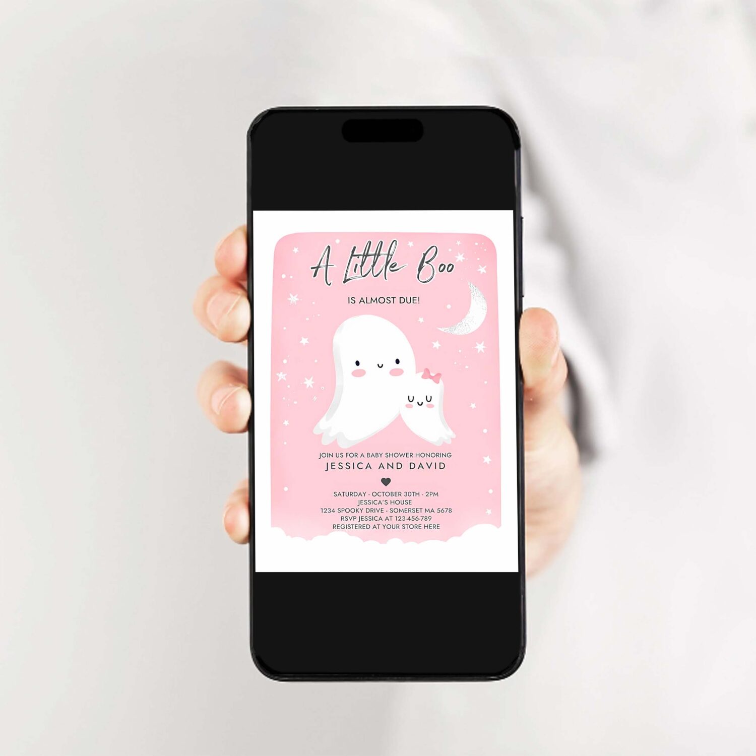 Editable little boo baby shower invitation pink ghost girl baby shower invitation halloween pink ghost baby shower instant download b7 2