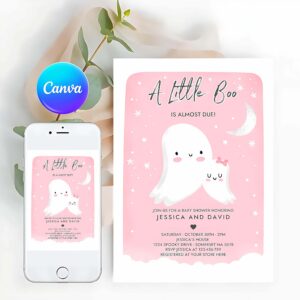Little Boo Invitation, Little Boo Baby Shower Invitation Pink Ghost Girl Baby Shower Invitation Halloween Pink Ghost Baby Shower