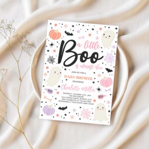 Editable little boo baby shower invitation pink ghost girl baby shower invitation halloween pink ghost baby shower instant download v3 1