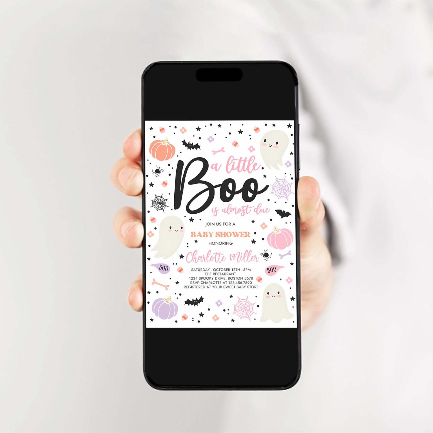 Editable little boo baby shower invitation pink ghost girl baby shower invitation halloween pink ghost baby shower instant download v3 2