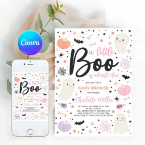 Little Boo Invitation, Little Boo Baby Shower Invitation Pink Ghost Girl Baby Shower Invitation Halloween Pink Ghost Baby Shower