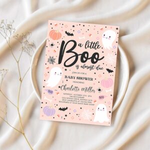 Editable little boo baby shower invitation purple ghost girl baby shower invitation halloween purple ghost baby shower instant download t4 1