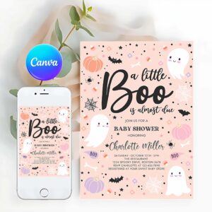 Little Boo Invitation, Little Boo Baby Shower Invitation Purple Ghost Girl Baby Shower Invitation Halloween Purple Ghost Baby Shower