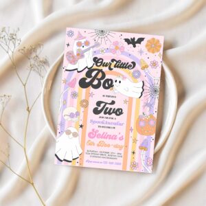 Editable little boo halloween ghost 2nd birthday invitation groovy rainbow ghost party hippie halloween party instant download v6 1