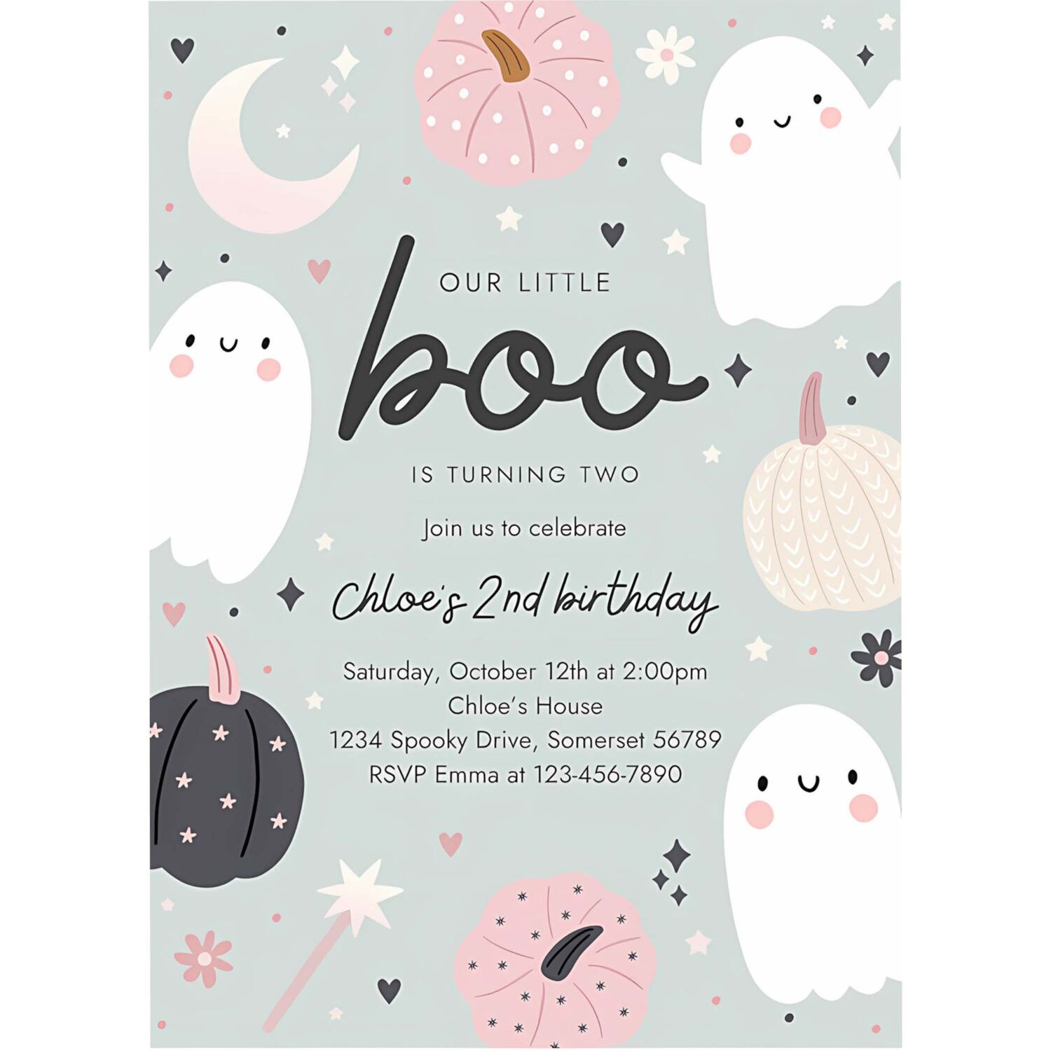 Editable little boo halloween ghost 2nd birthday party invitation boho groovy ghost halloween birthday party invite instant download saj 4
