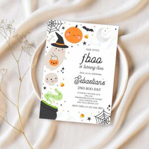 Editable little boo halloween ghost 2nd birthday party invitation spooktacular ghost halloween birthday party invite instant download 4w2 1