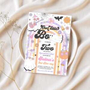 Editable little boo halloween ghost 2nd birthday party invites groovy rainbow ghost party hippie halloween party instant download v6 1