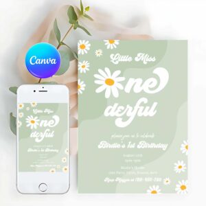ONEderful Invitation, Little Miss ONEderful Daisy 1st Birthday, Birthday Party Invitation