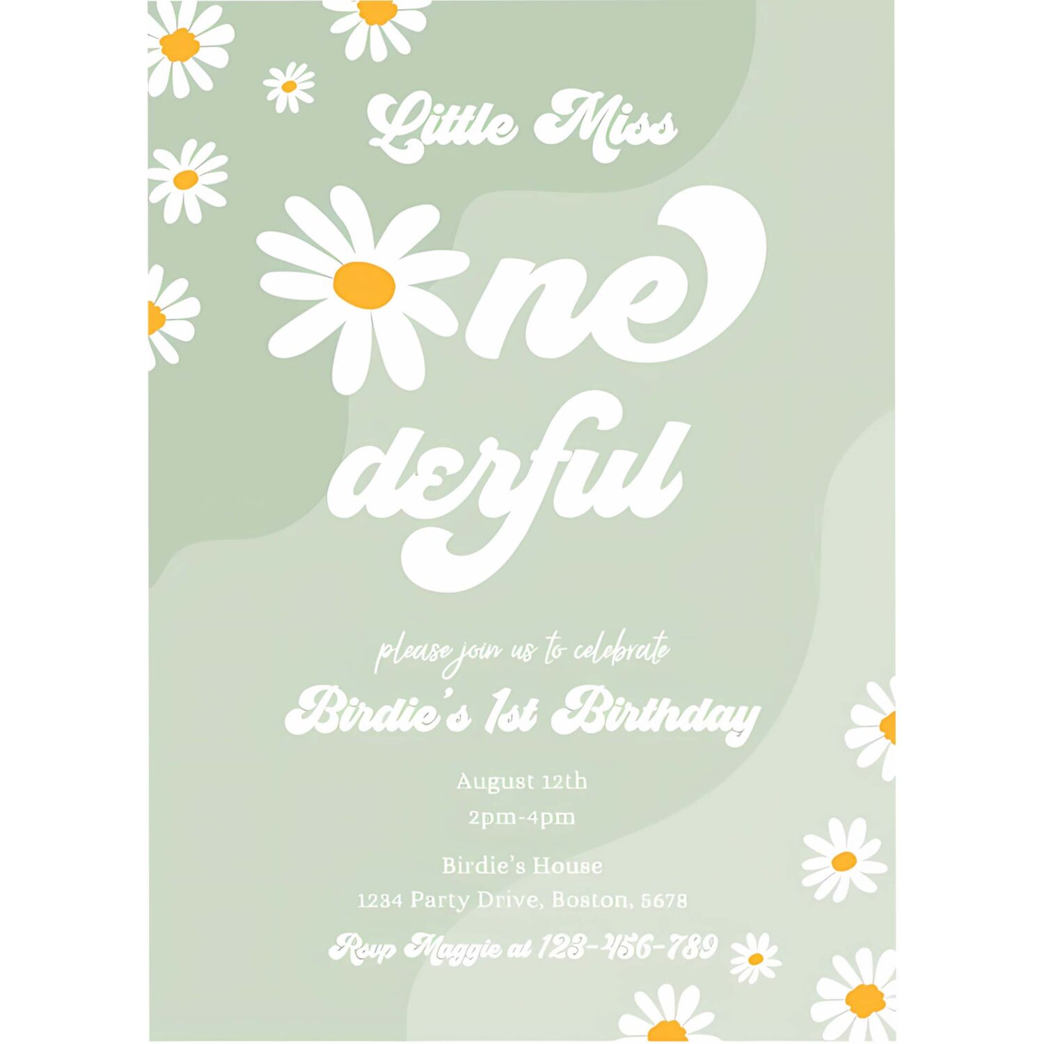 Editable little miss onederful daisy 1st birthday party invitation boho retro groovy hippie floral 70s birthday party 4