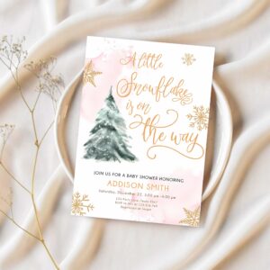 Editable little snowflake on the way baby shower invitation winter baby shower baby its cold outside watercolor template download corjl 0363 1