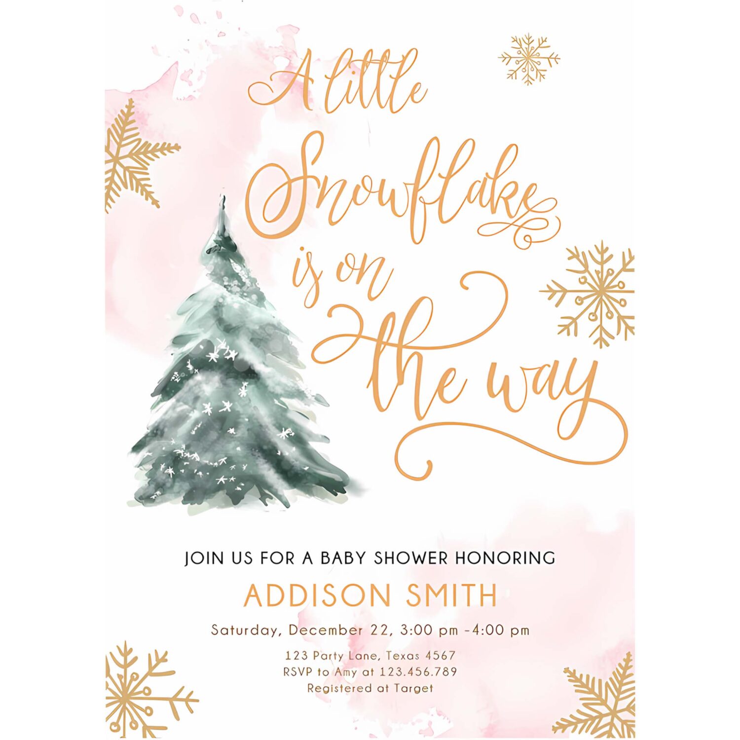 Editable little snowflake on the way baby shower invitation winter baby shower baby its cold outside watercolor template download corjl 0363 4