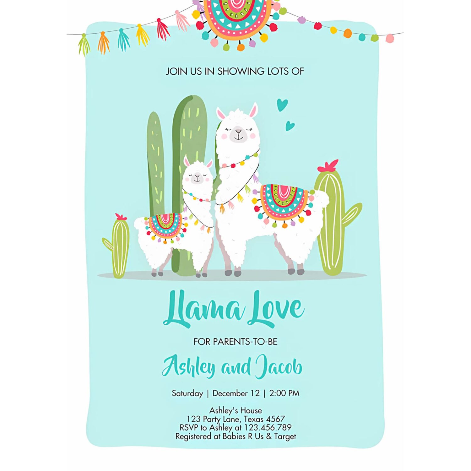 Editable llama baby shower invitation blue boy llama love fiesta cactus mexican couples shower download printable template corjl 0079 4