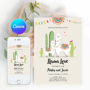 Fiesta Invitation, Llama Love Fiesta Cactus Mexican Couples Coed Shower Invitation